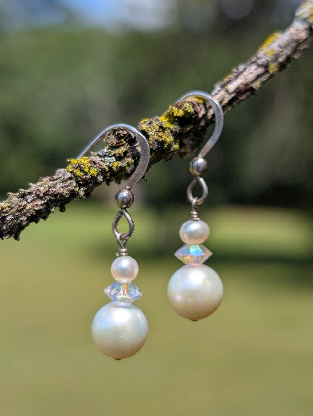 Pearl Drop Earrings with Crystal Accents And Sterling Silver Hooks